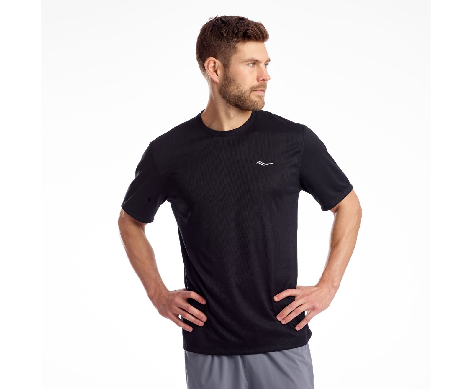 Men's Saucony Stopwatch Short Sleeve Shirts Black | Singapore 638FDNM